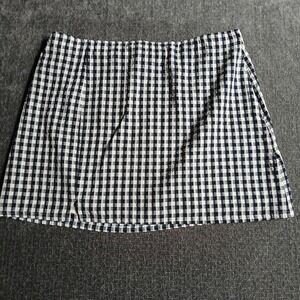 American Eagle Navy Gingham Mini Skirt Cotton Linen Blend XXL Slit Preppy